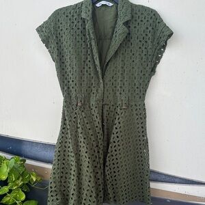Zara Khaki Eyelet Dress